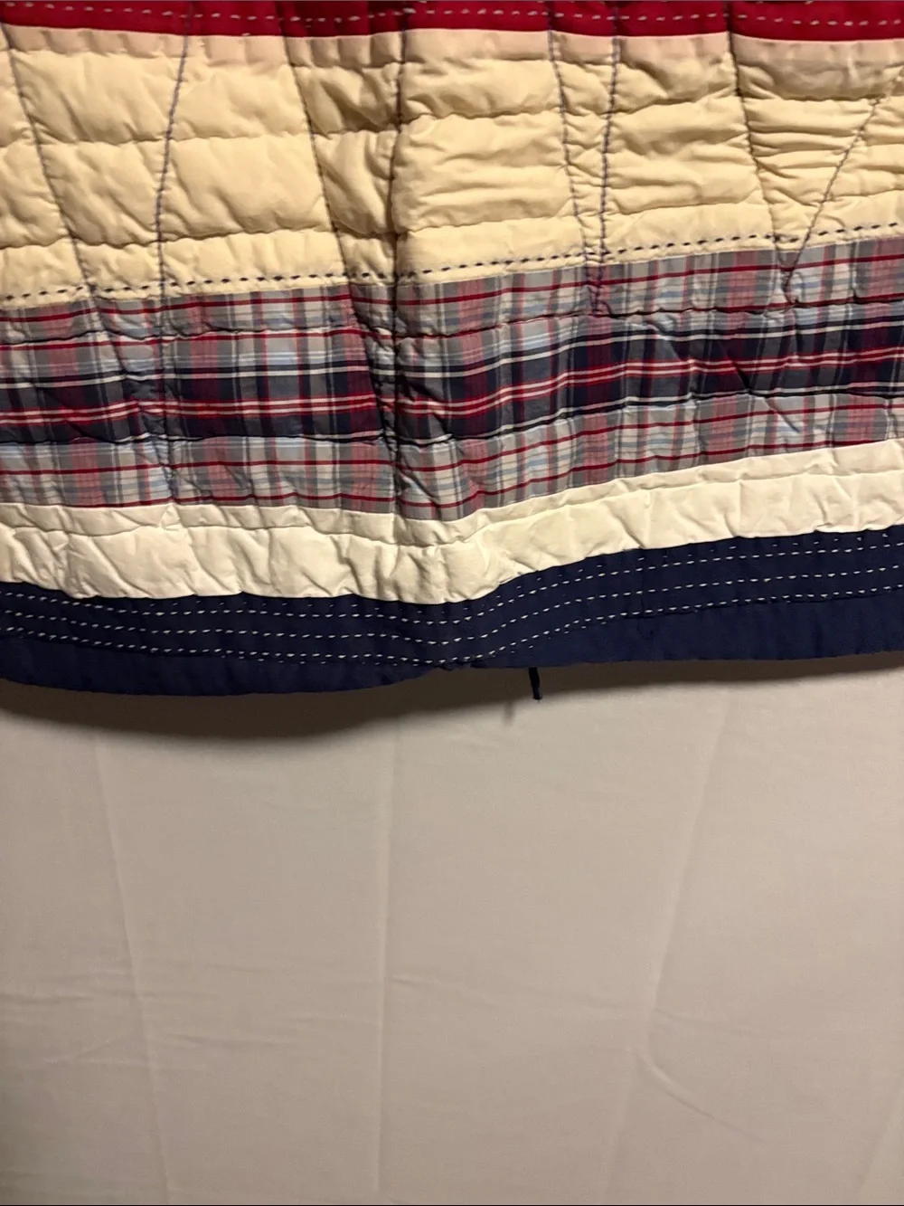Pottery Barn Kids Red, Navy, Cream Striped Patchwork pillow cover